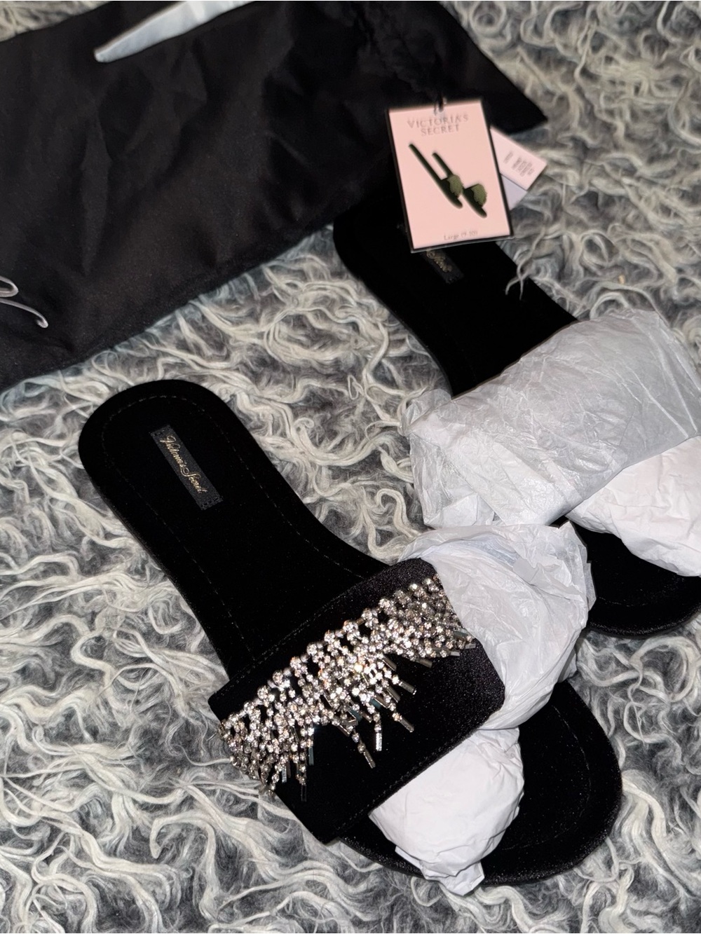 Victoria secret rhinestone slipper slides *black and silver size L (9/10) US